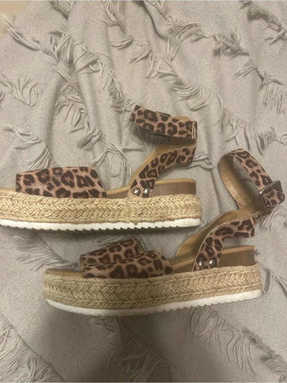 Soda Leopard Print Espadrille Platform Sandals - Brown